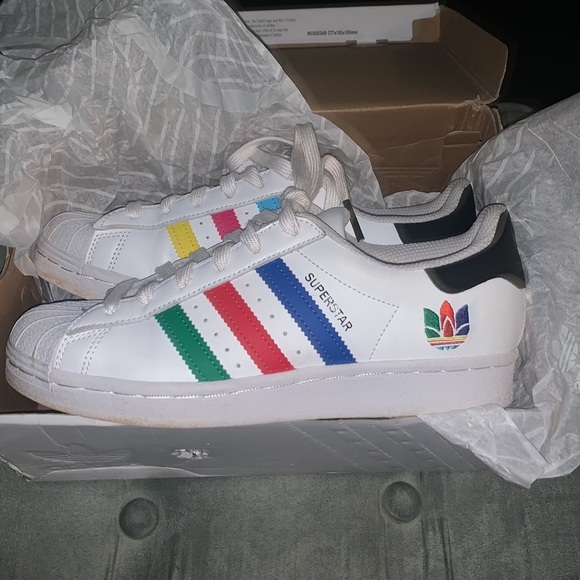 ADIDAS SUPERSTAR J WHITE / MULTI COLOR BIG KIDS - Picture 5 of 11